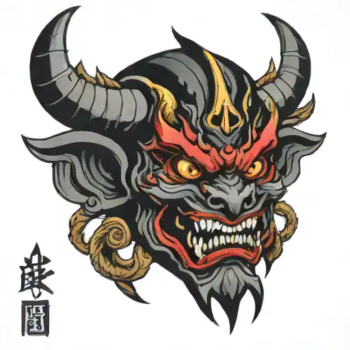 oni demon mask tattoo design idea