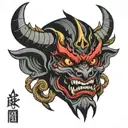oni demon mask tattoo design idea