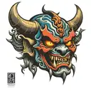 oni demon mask tattoo design idea