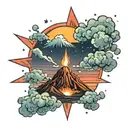 sunset, stars, volcano explosion with clouds tattoo design idea
