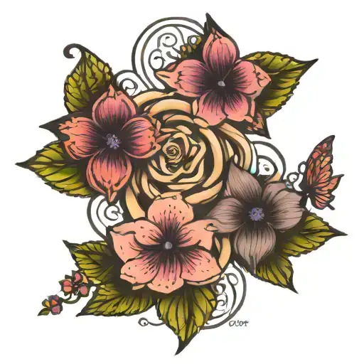 My Sisters Keeper with 3 chain links at the bottom and a medium size Hydrangea flower on the left side tattoo design idea