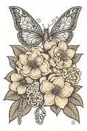 My Sisters Keeper with 3 chain links at the bottom and a medium Hydrangea flower on the left tattoo design idea