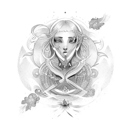 virgo zodiac with aster and morning glory  tattoo design idea