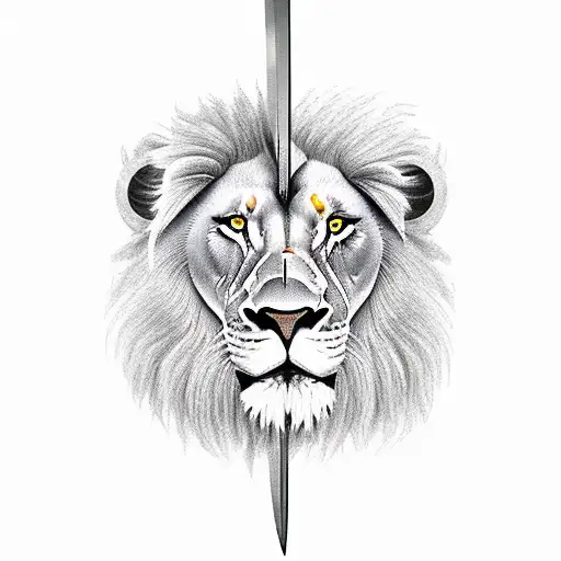  create an ax with a lion reflected on its blade tattoo design idea