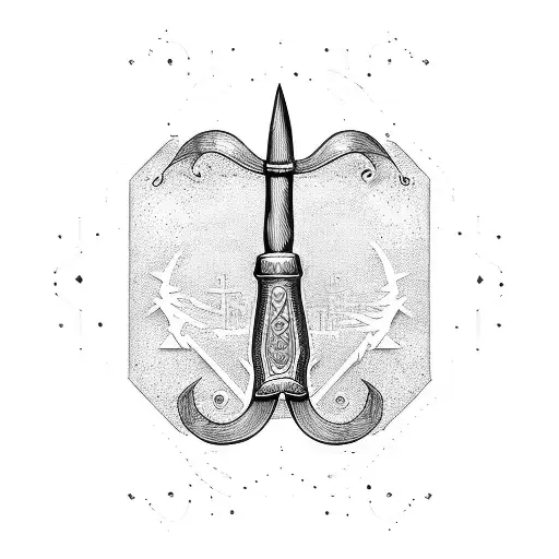 A machado (axe) crossed with a railroad spike in dotwork style tattoo design idea