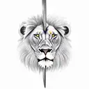  create an ax with a lion reflected on its blade tattoo design idea