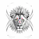  create an ax with a lion reflected on its blade tattoo design idea