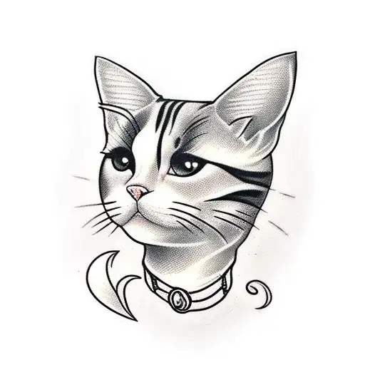 black and white short hair cat tattoo design idea