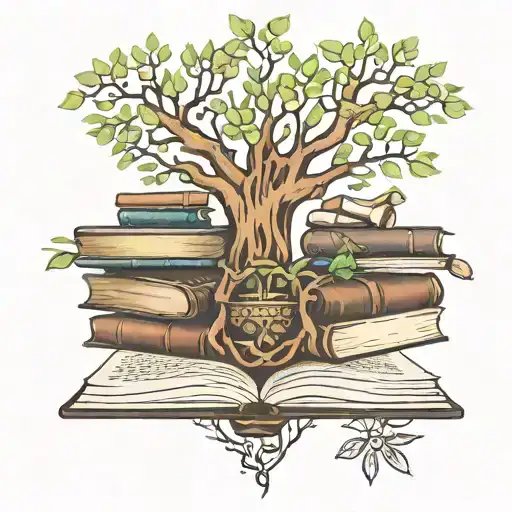 tree of life with books floating tattoo design idea
