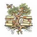 tree of life with books floating tattoo design idea
