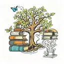 tree of life with books floating tattoo design idea