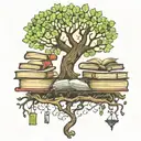tree of life with books floating tattoo design idea