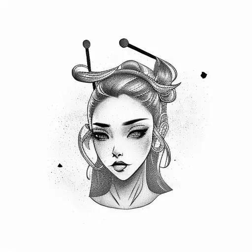 badass woman with dutt from behind and chopsticks in her hair tattoo design idea