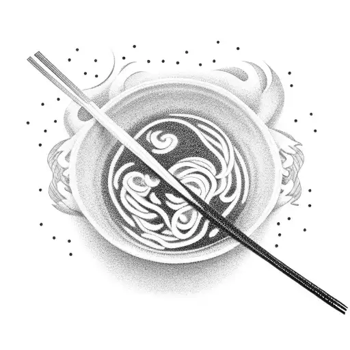 A bowl of steaming noodle soup with chopsticks tattoo design idea
