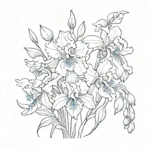 larkspur and iris small flowers intertwined tattoo design idea