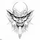 Goblin king with a raven in his arm tattoo design idea