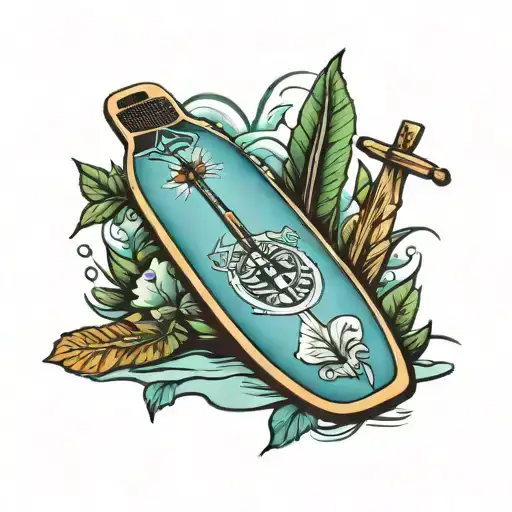 A paddleboard as a tombstone, no people tattoo design idea