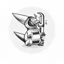 A mechanical Cyndaquil holding a wrench in its mouth tattoo design idea