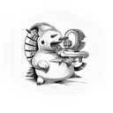 A mechanical Cyndaquil holding a wrench in its mouth tattoo design idea