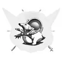 A mechanical Cyndaquil holding a wrench in its mouth tattoo design idea