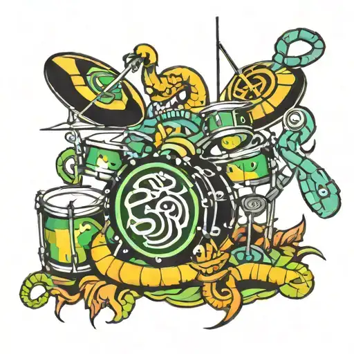snake and drum set tattoo design idea