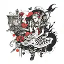 Alice in Wonderland scene tattoo design idea