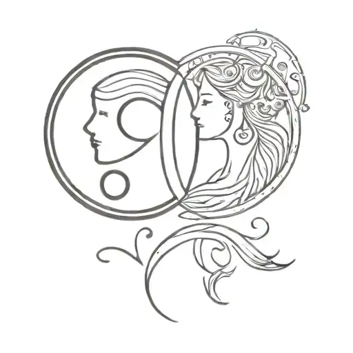 Yin and yang, Sun and moon, two sides of the same coin, opposites, full body warrior princess simple black silhouette tattoo design idea