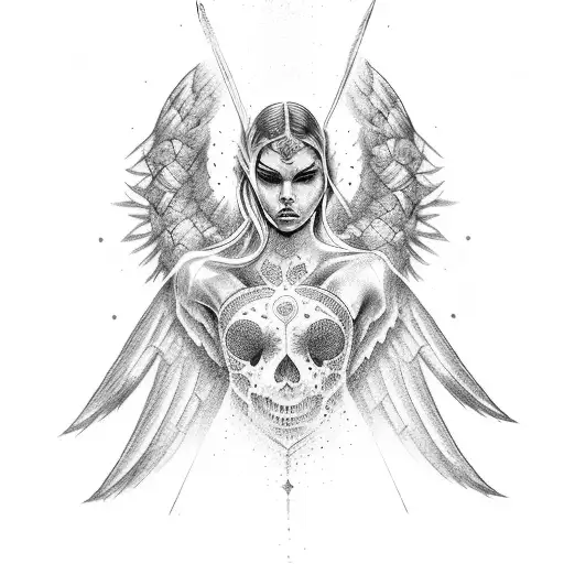 warrior angel tattoo design idea