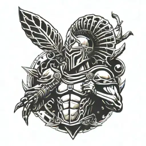 Antic egpyt, spartan warrior, alien smoking weed tattoo design idea