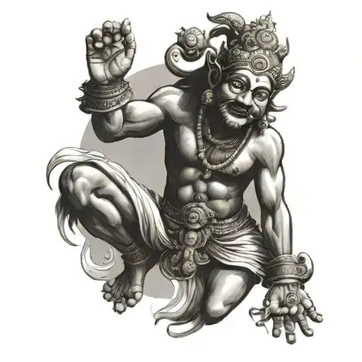 Vamana, an avatar of Vishnu pushes Mahabali down to Patala with his feet tattoo design idea