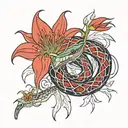 red spider lily and snake intertwined tattoo design idea