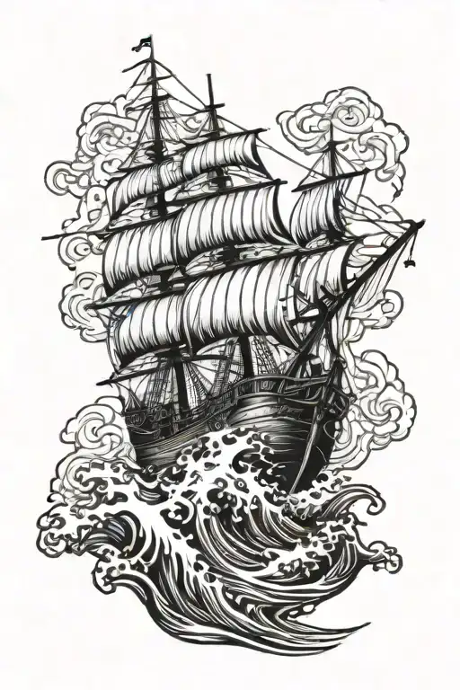 ship in rough seas tattoo design idea