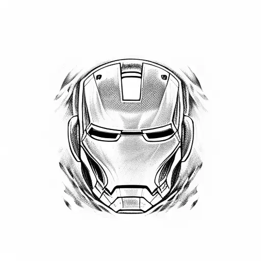 A detailed portrait of Iron Man surrounded by fire tattoo design idea