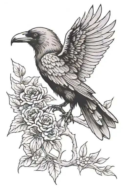 dead crow wings up for placement tattoo design idea