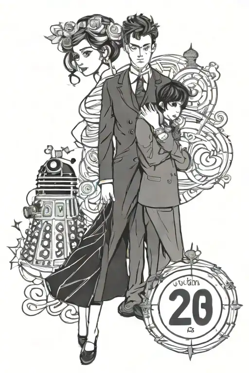 couples tattoo design inspired by doctor who with the date 4-20-23 tattoo design idea