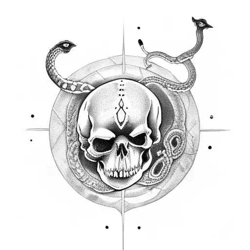dagger with a  small skull and snakes wrapped around tattoo design idea