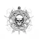 dagger with a  small skull and snakes wrapped around tattoo design idea