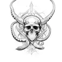 dagger with a  small skull and snakes wrapped around tattoo design idea