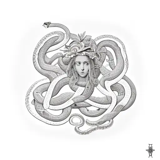 sicilian medusa with its snakes (the medusa that is inside the old sicilian flag) wrapped around the Cross of Agadez (mo tattoo design idea