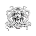 sicilian medusa with its snakes (the medusa that is inside the old sicilian flag) wrapped around the Cross of Agadez (mo tattoo design idea