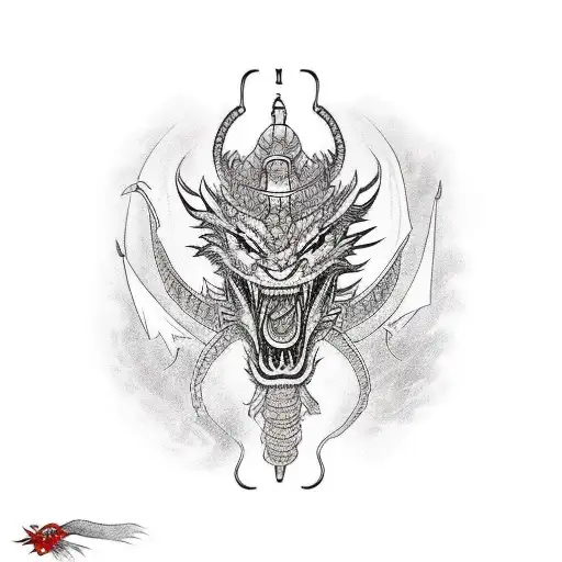 samurai fights with dragon tattoo design idea