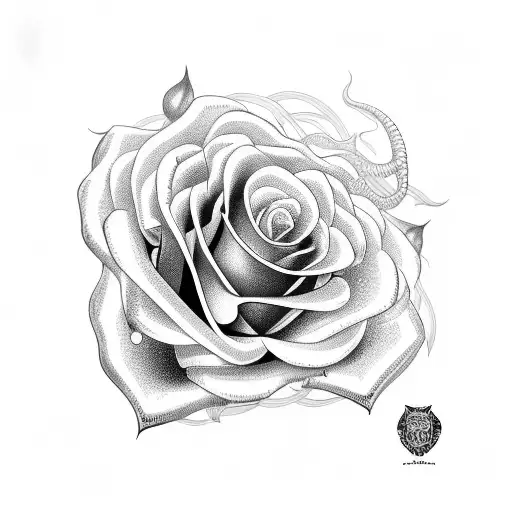 Rosa com cobra enrolada tattoo design idea