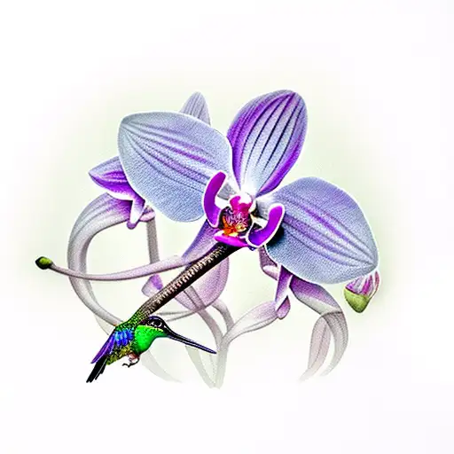 purple Orchid with a hummingbird  tattoo design idea