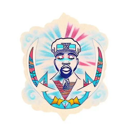 Rapper silhouette with tribal patterns tattoo design idea