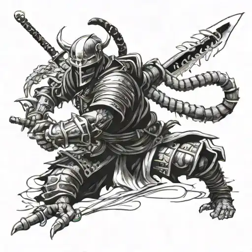 a ronin warrior with scorpion i love you tattoo design idea