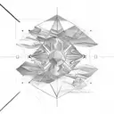 A geometric representation of engineering tools blended with beach elements like seashells and palm trees tattoo design idea