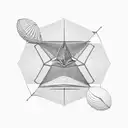 A geometric representation of engineering tools blended with beach elements like seashells and palm trees tattoo design idea