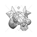 A geometric representation of engineering tools blended with beach elements like seashells and palm trees tattoo design idea