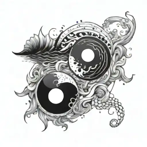 ocean in a yinyang with one side calm and other representing chaos tattoo design idea