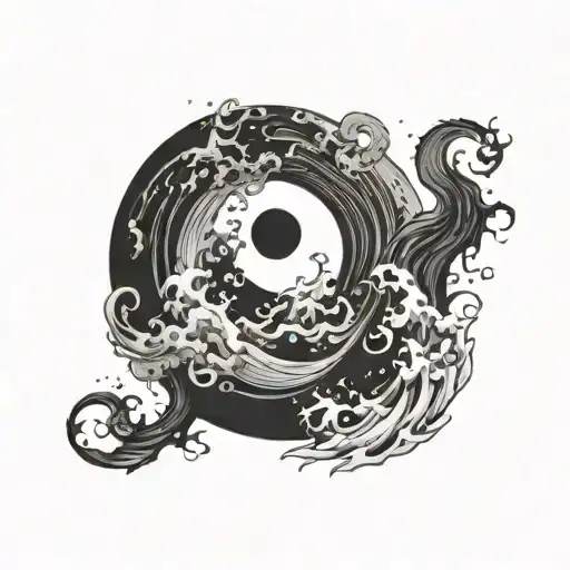 ocean in a yinyang with one side calm and other side stormy tattoo design idea
